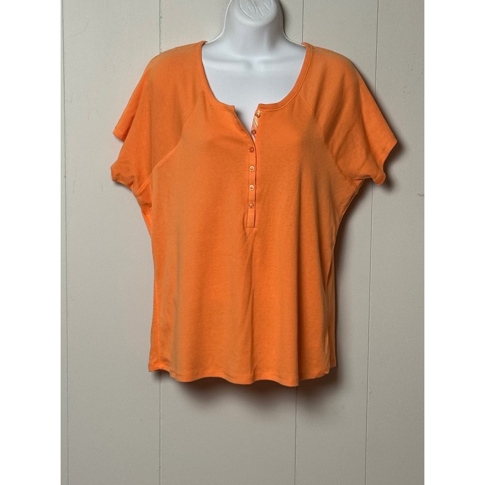 Axcess Liz Claiborne Orange Short Sleeve Henley Top Raglan Button Front Size XL